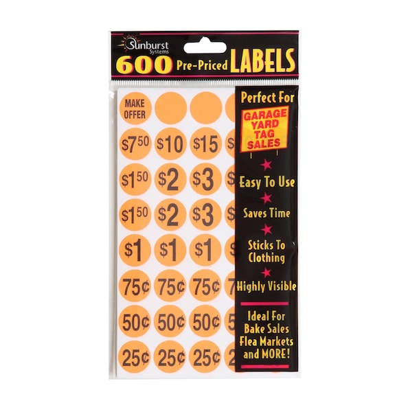 Labels Assorted Pink Orange Pre-Priced, 2400 Count